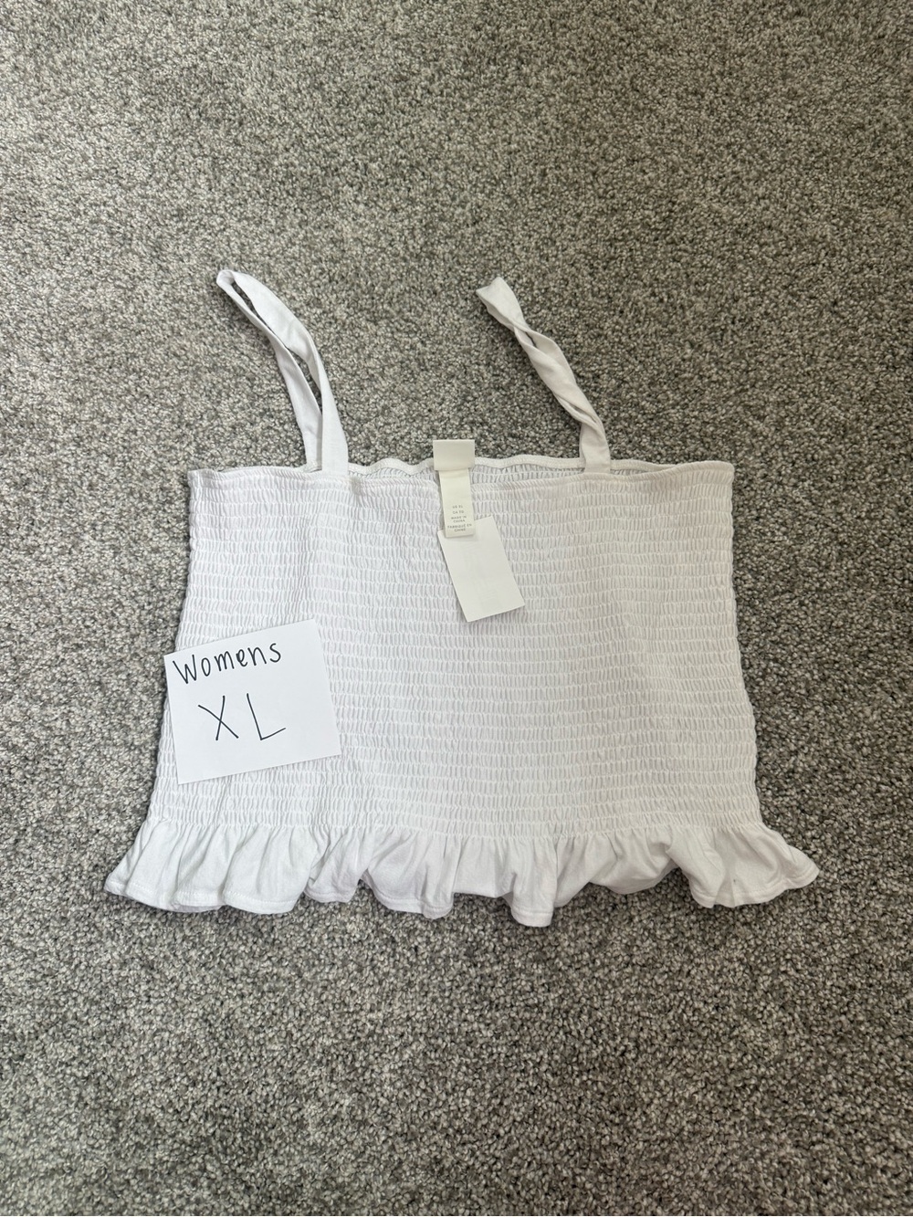 H&M White Smocked Ruffle Hem Crop Top